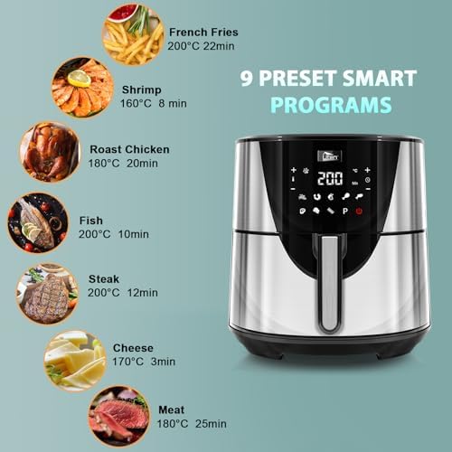 Friteuse Sans Huile, Uten Friteuse à Air 1800W, 6.5L Air Fryer  2 à 8 personnes, Panneau Tactile LED avec 8 Programmes, Paniers Antiadhésifs, Sans BPA/PFOA : Cuisine et Maison