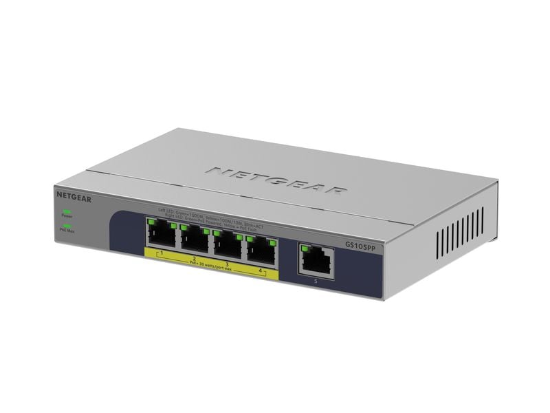 Netgear PoE  Switch GS105PP 5 Port Unmanaged PoE  Switch, 5-Port, 10/100/1000 Mbps