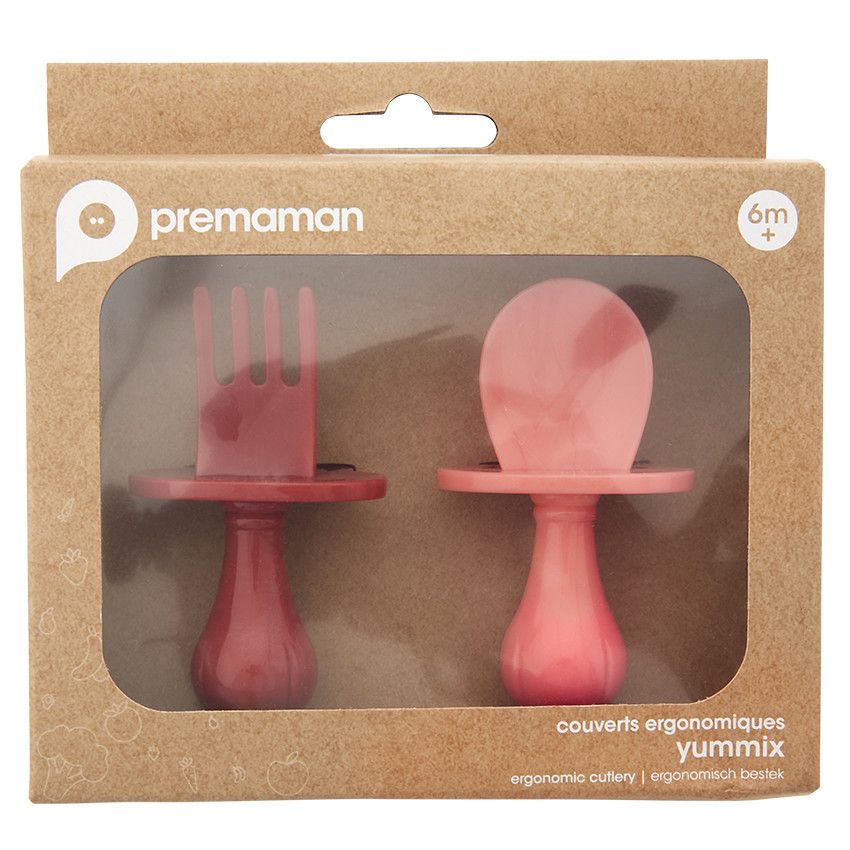 Lot de 2 couverts ergonomiques montessori Yummix - Rose - Ecru