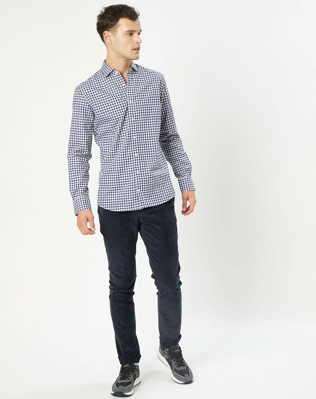 Hackett London Chemise Slim Fit en Popeline à carreaux vichy bleu/blanc