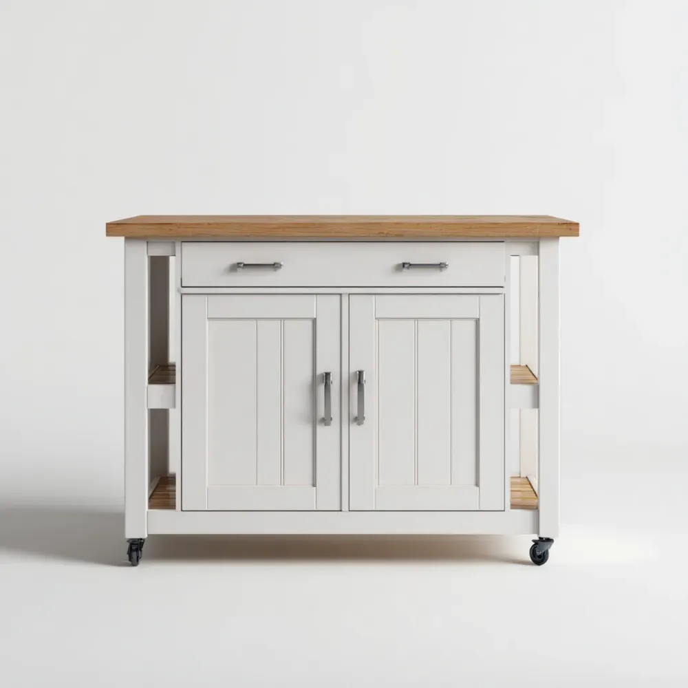 Küchenwagen Holz 120x60x90 cm – Weiß/Holz – Landhausstil