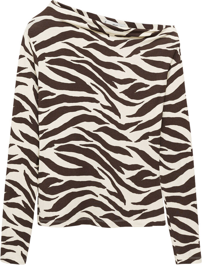MANGO Zebra asymmetrical neck t-shirt Brown