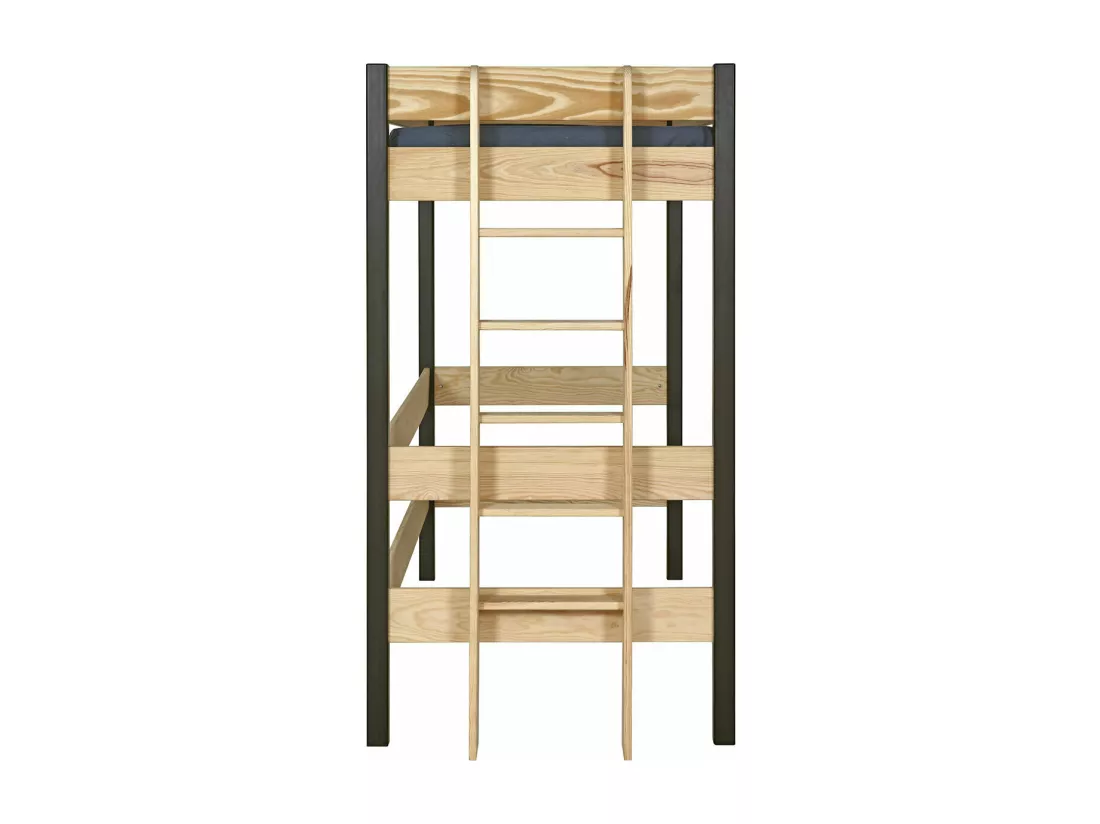 Lit mezzanine 90x190 cm bois massif noir et bois TINO