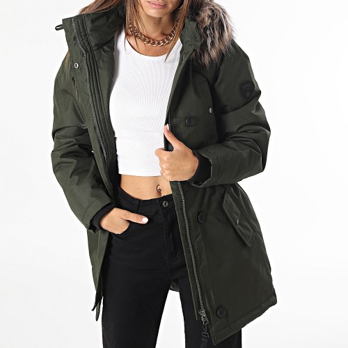 Parka Capuche Fourrure Femme Iris Vert Foncé