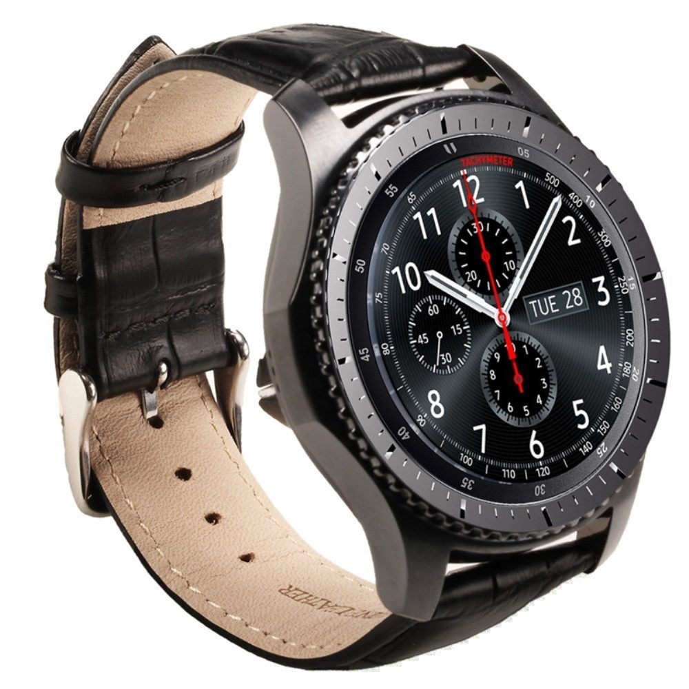 Samsung Galaxy Watch 46mm / Gear S3 Classic / S3 Frontier Ersatz Leder Armband im Kroko Look - Schwarz
