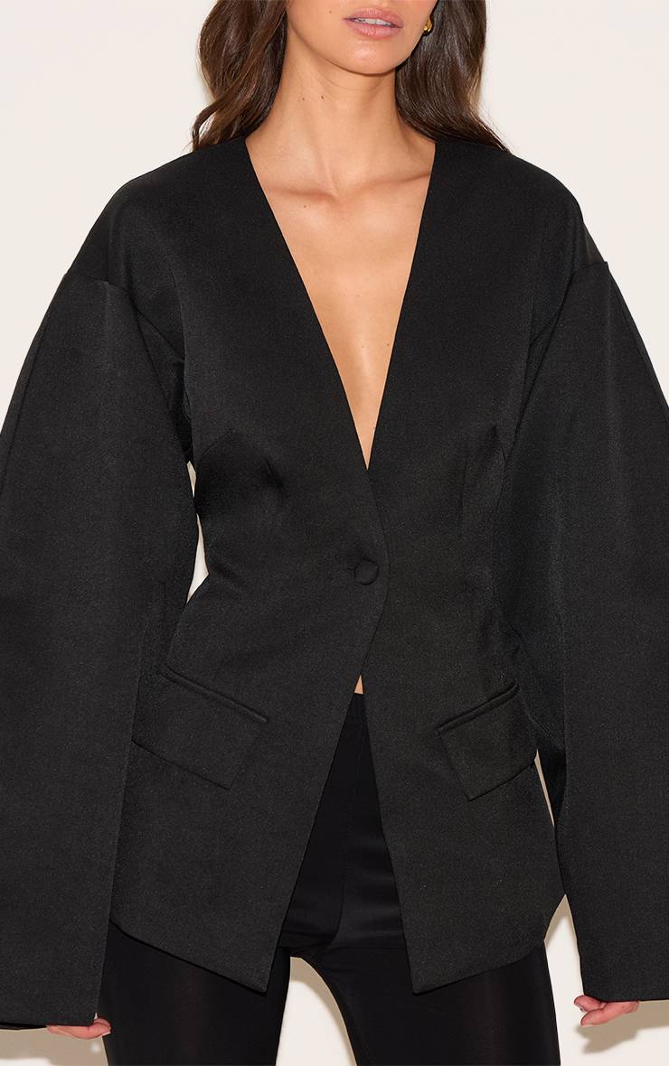 Noir Blazer À Taille Cintrée Manches Cocon Avec Poches