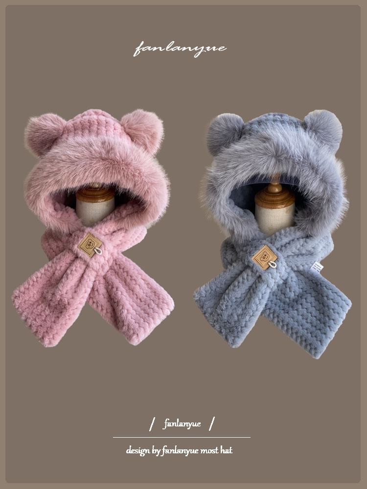 Zaalouk - Bear Ear Fluffy Hooded Scarf