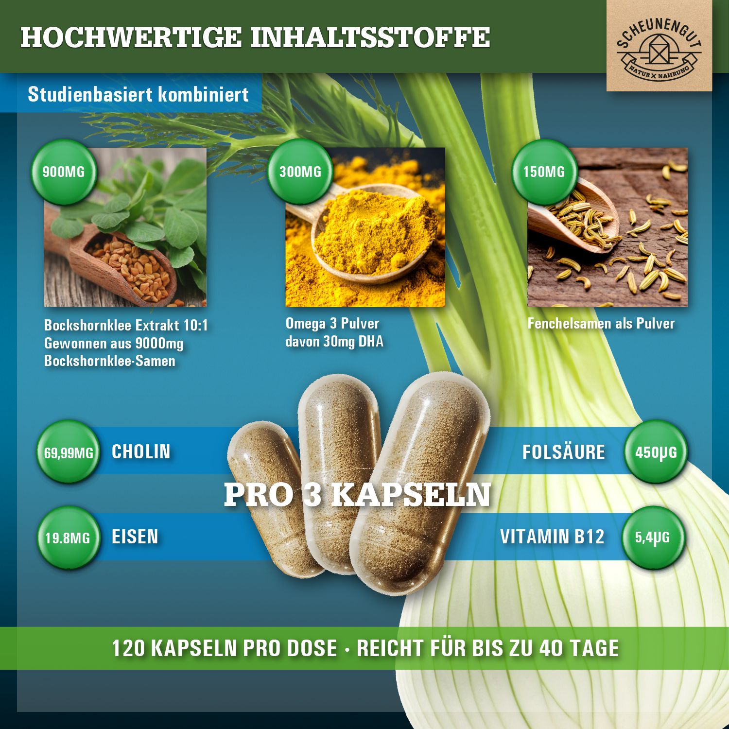 Scheunengut® MAMASMILCH | Still-Komplex mit Bockshornklee, Fenchel, Omega 3, DHA, Folsäure & Cholin