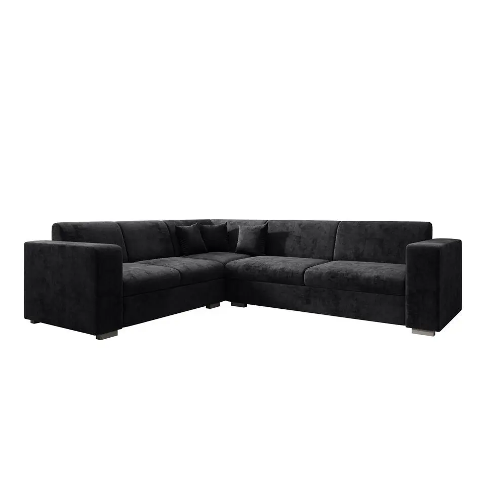 Meubella - Hoekbank Santana - Zwart - Velvet - Links