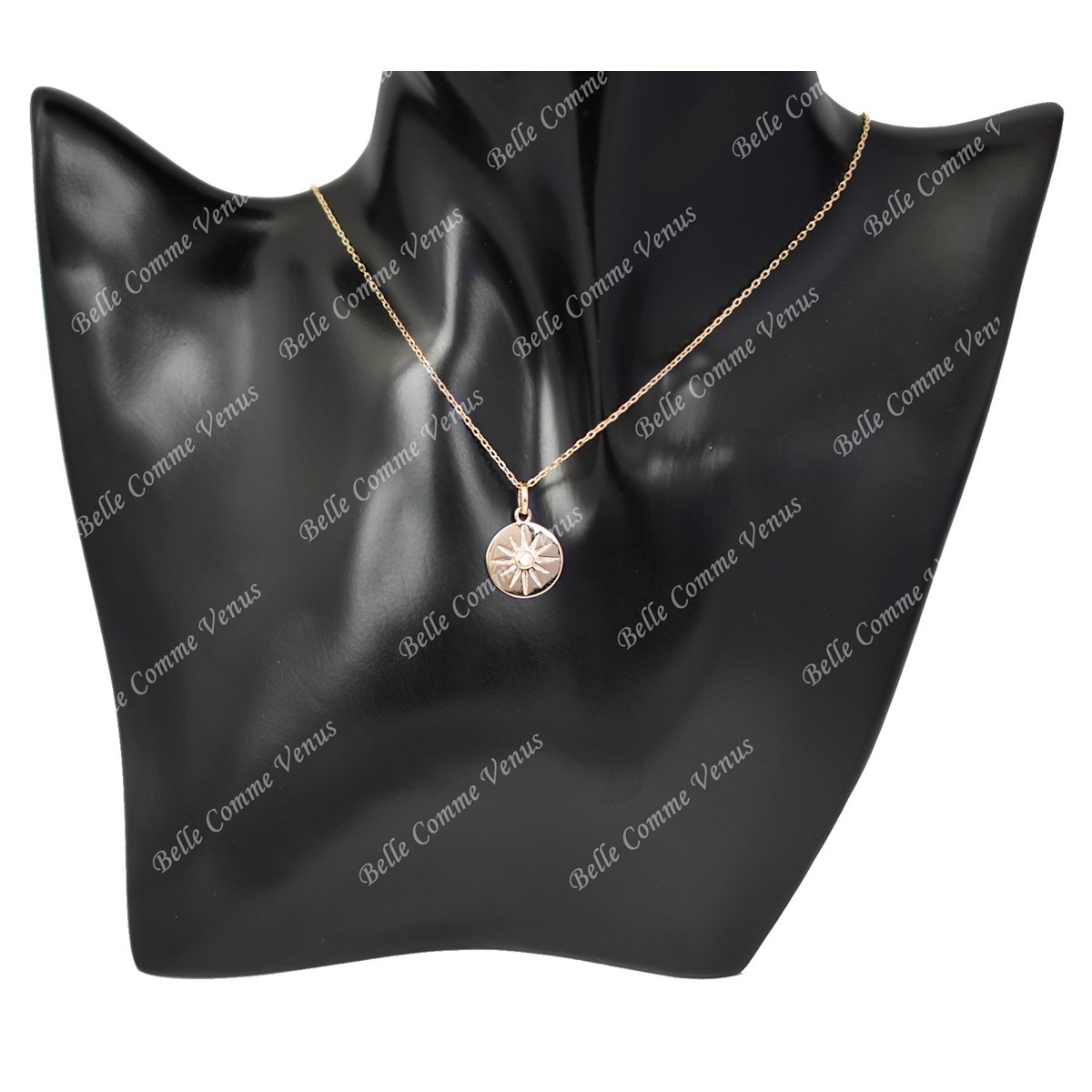 Collier médaille soleil oxyde de zirconium Plaqué OR 750 3 microns