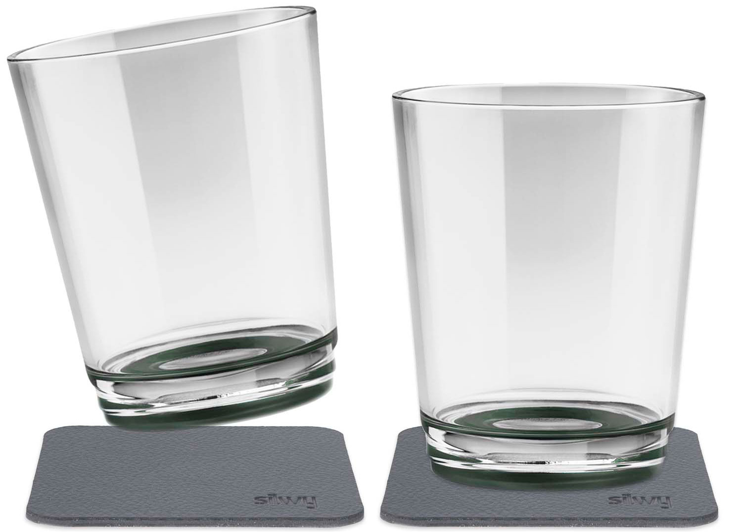 silwy® Tritan-Magnetgläser mit Untersetzer 2er Set  (250 ml) Grau