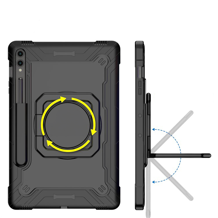 Samsung Galaxy Tab S9 FE  Plus / S9  Plus Hybrid Outdoor Silikon Case Hülle mit Aufsteller und Schultergurt   S-Pen Halterung - Schwarz