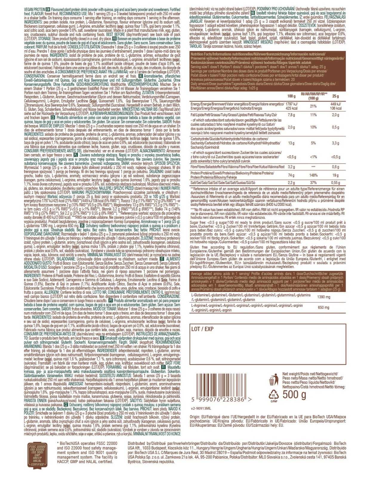 Proteína Vegana Biotech USA 500 g