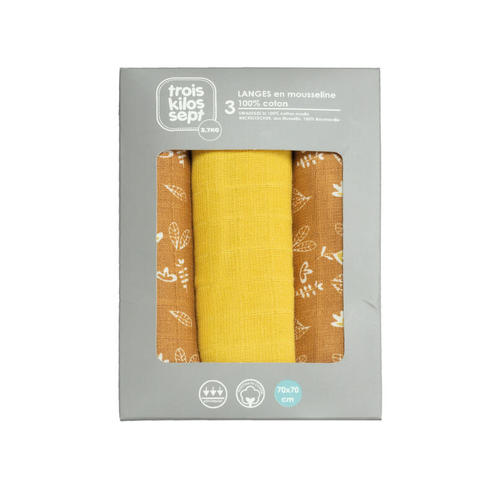 Lot de 3 langes 70x70 Fleuris - TROIS KILOS SEPT