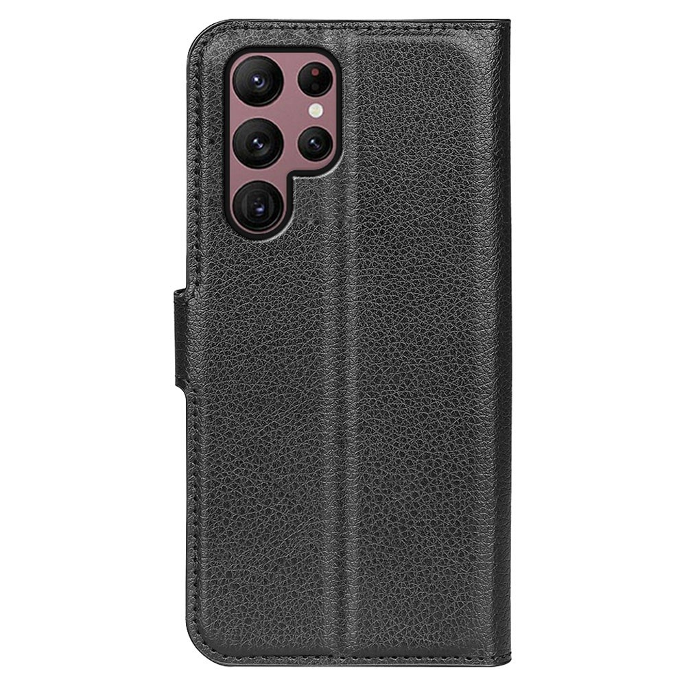 Samsung Galaxy S23 Ultra 5G Leder Tasche Flip Cover Litchi Look - Schwarz