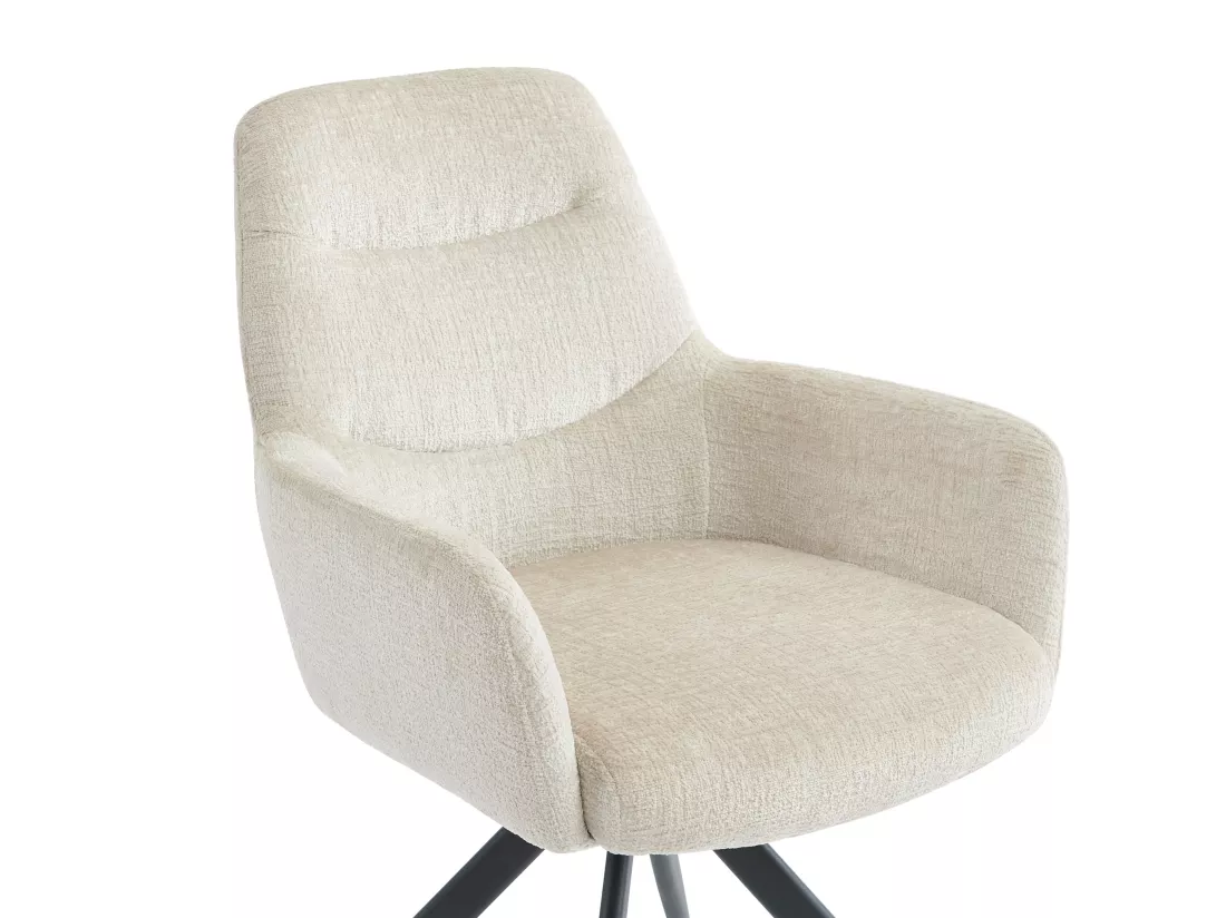 Lot de 2 chaises avec accoudoirs en tissu texturé et métal noir - Crème - JENANE