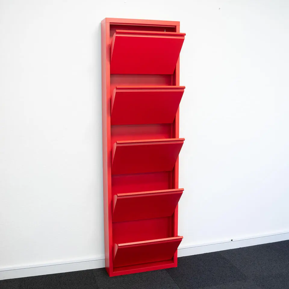 Hioshop Pisa schoenenkast rood metaal met 15 vakken