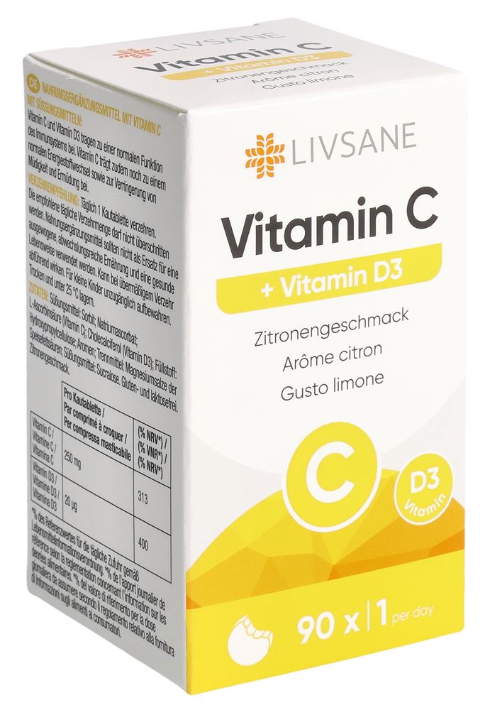 LIVSANE Vitamin C + D3 Kautabletten<br>90 Stück, Dose, Kautablette