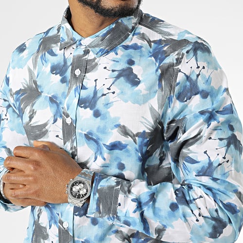 Chemise Manches Longues Cesarus Blanc Bleu Clair Floral