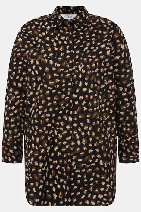 Hemdbluse, oversized, Leo Print, Hemdkragen, Langarm