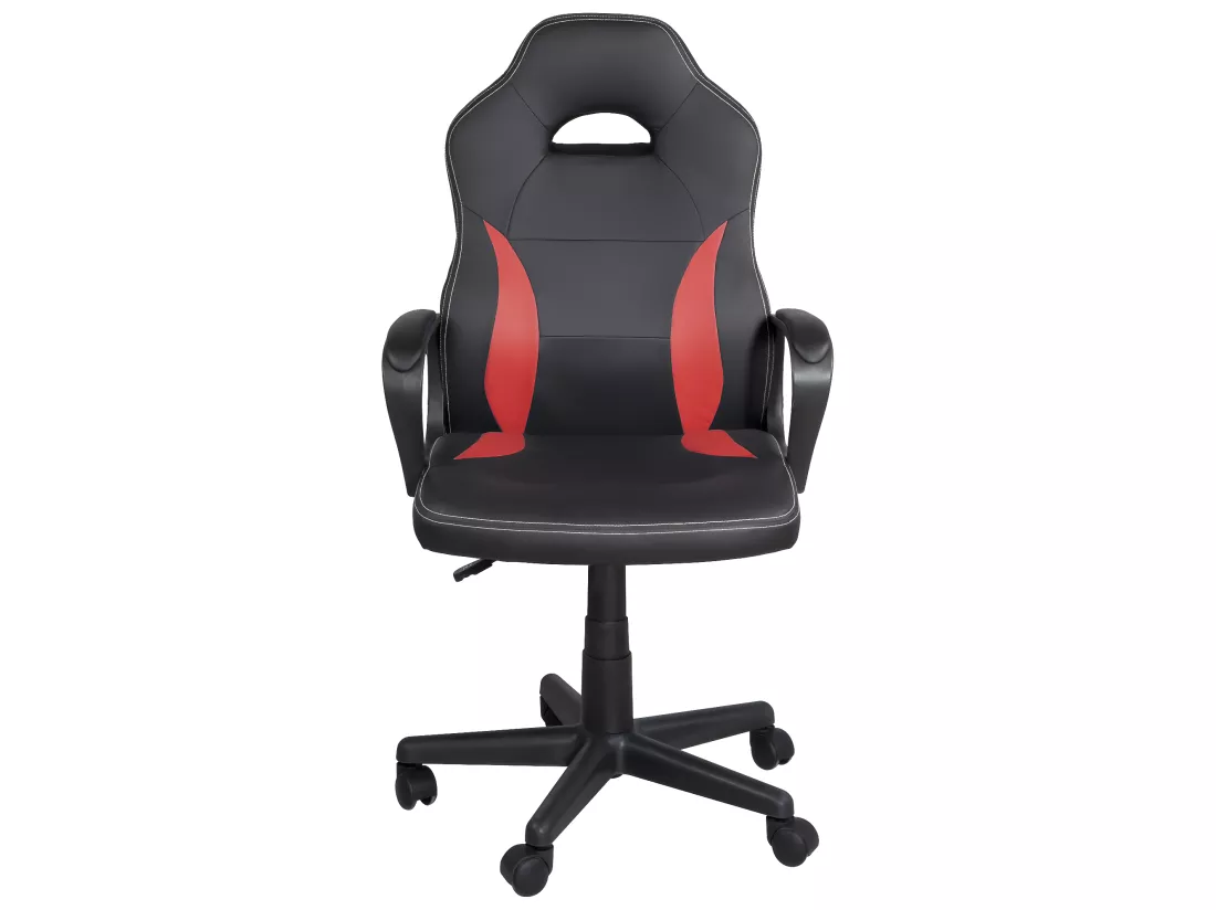 Chaise gamer junior hauteur réglable siège simili pivotant accoudoir rembourré WAN (Noir rouge)