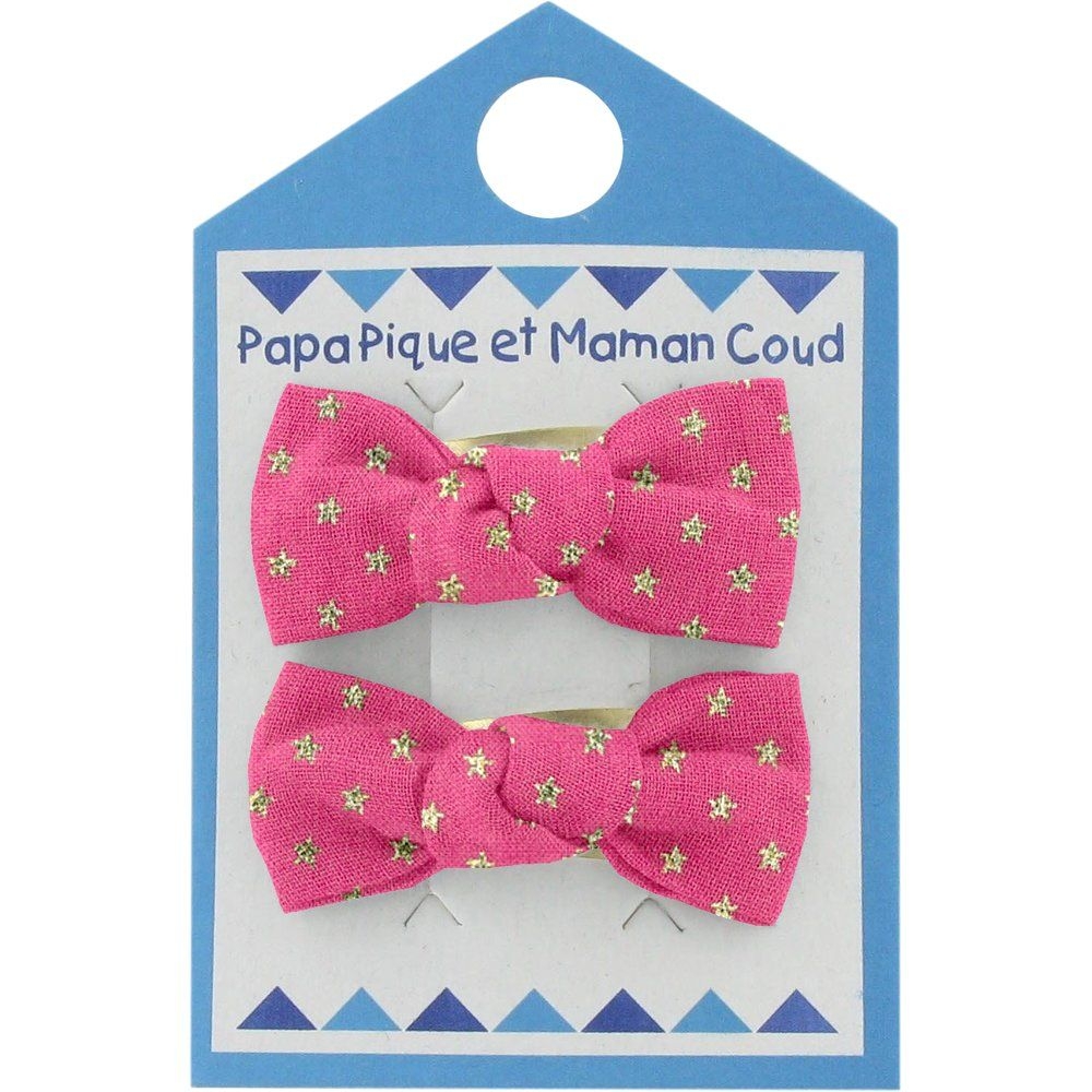 Barrettes Clic-Clac Petits Noeuds Etoile Or Fuchsia