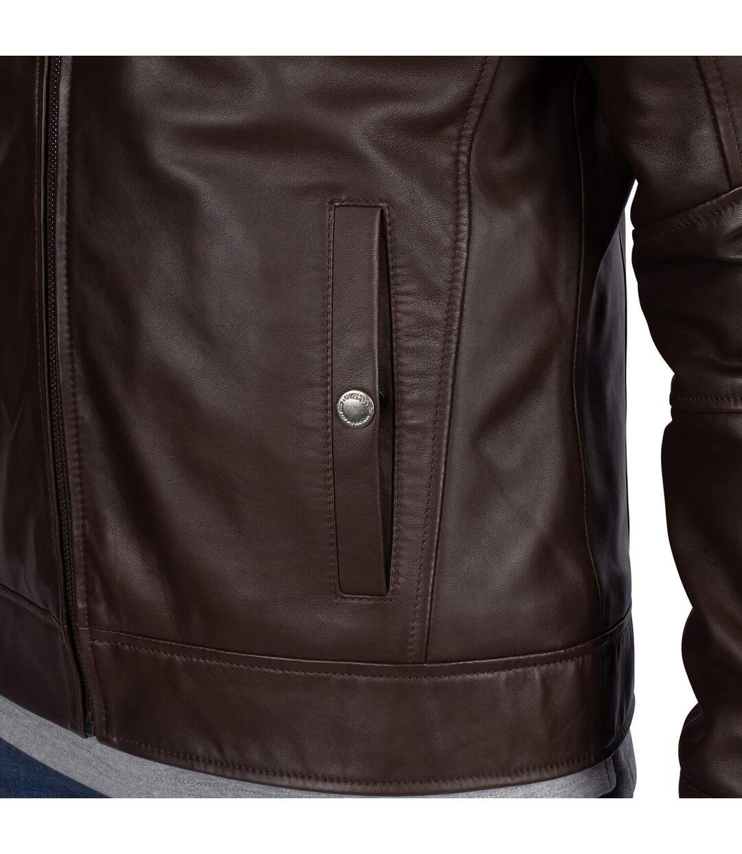Blouson cuir à capuche amovible
