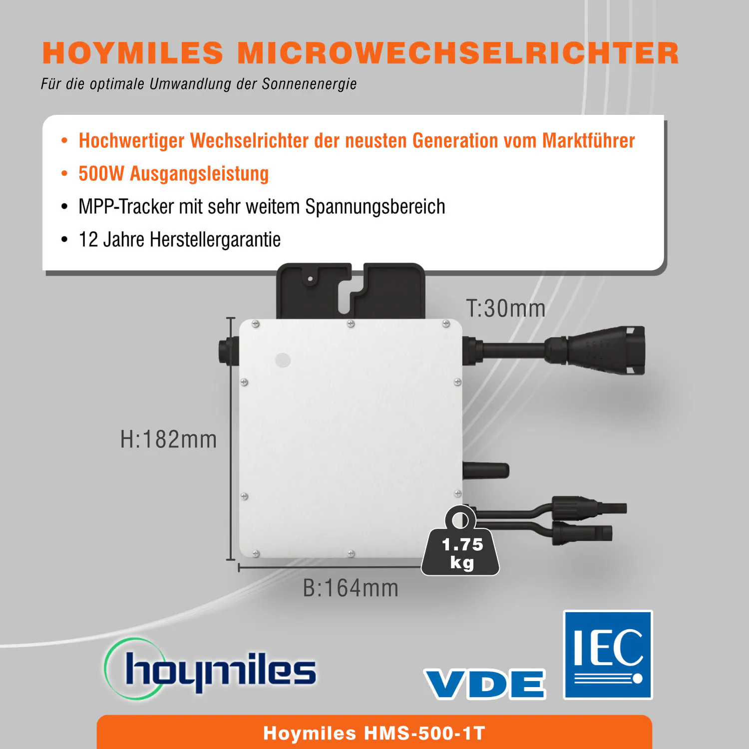 Hoymiles HMS-500-1T Microwechselrichter für 1 Solarmodul