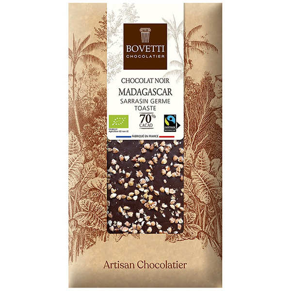 Tablette de chocolat noir 70% Madagascar au sarrasin germé et toasté bio