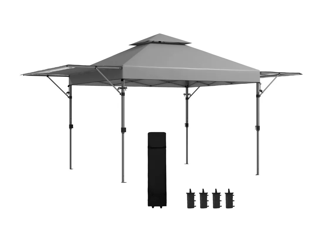 Tonnelle pop-up de jardin barnum pliant 5 x 3 m - sac à de transport à roulettes inclus - acier oxford gris