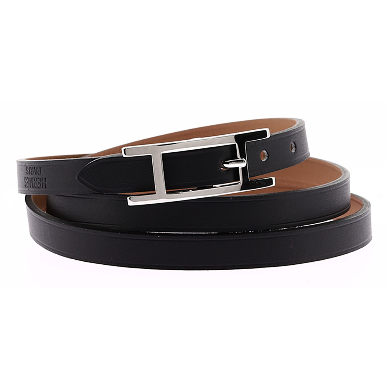 Hermès Bracelet Behapi triple tour en Cuir noir - Très bon état