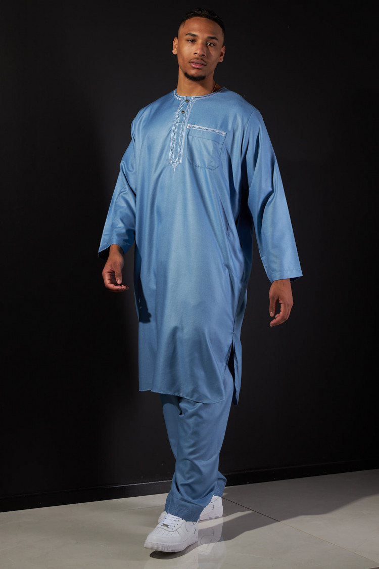 Ensemble 2 pièces qamis + pantalon bleu clair