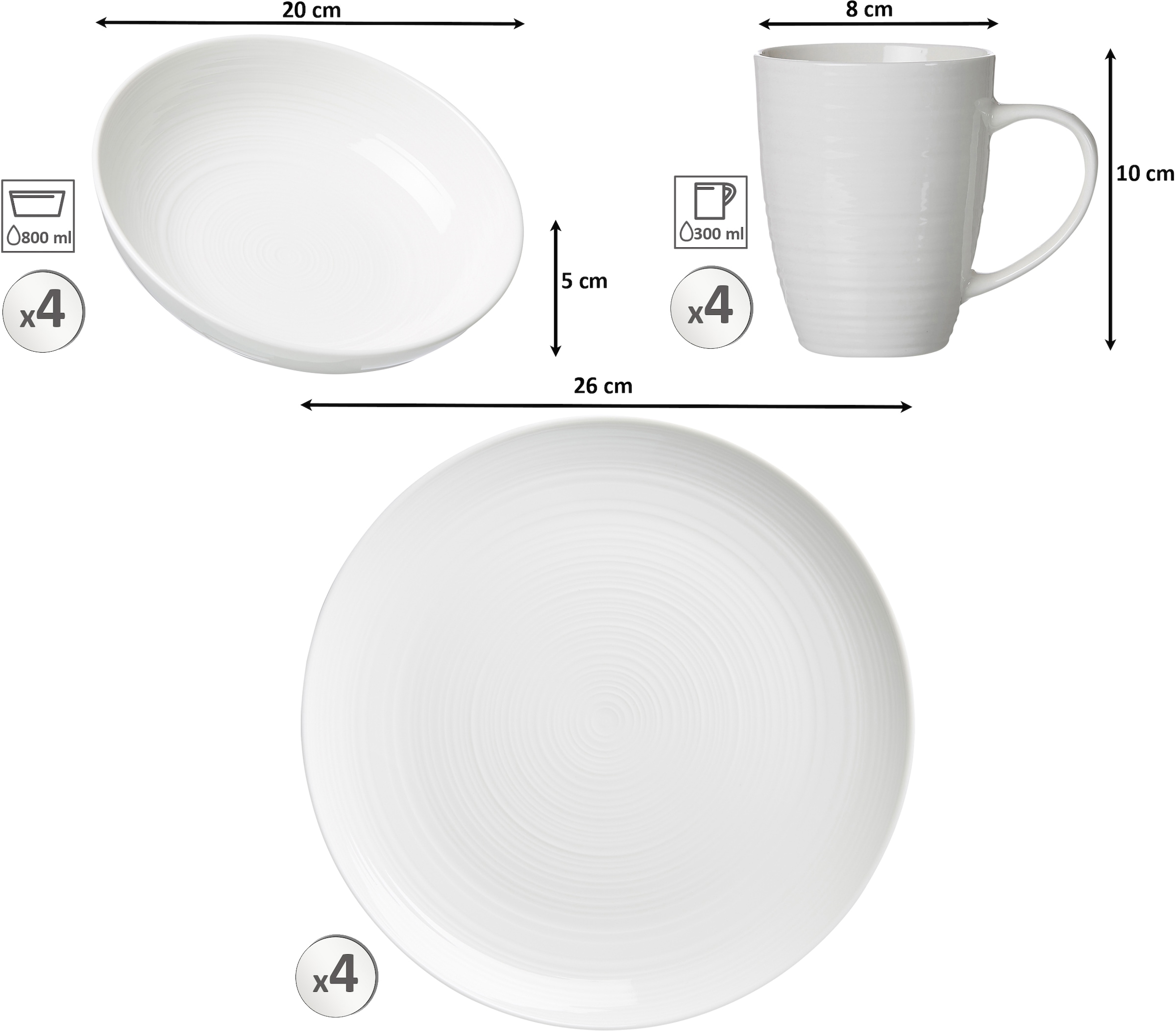 Ritzenhoff & Breker Kombiservice »Geschirr-Set, Service Suomi« skandinavisches Design, 12 Teile, für 4 Personen