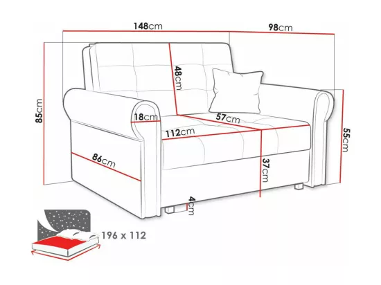 Canapé convertible Columbus 128, Boîte de literie, 85x148x98cm, Mobilier déjà assemblé