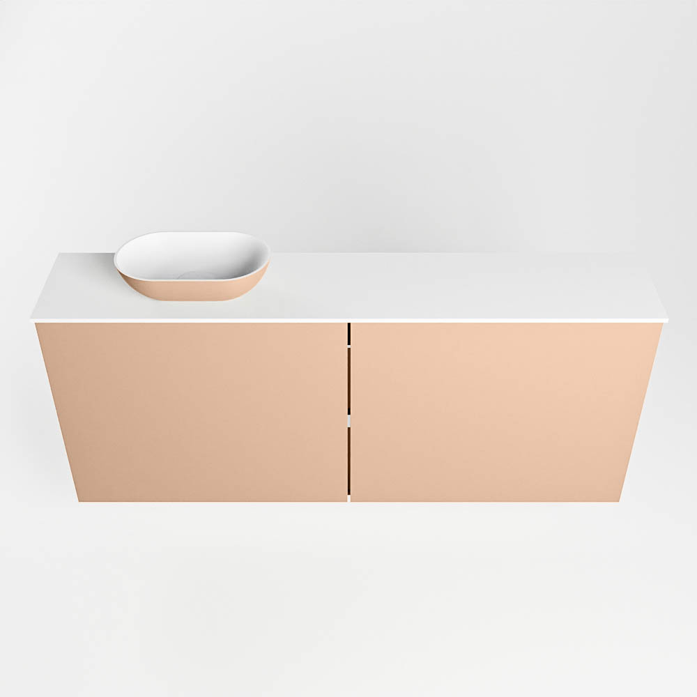 Mondiaz Fowy toiletmeubel 120cm rosee met oudroze waskom links en kraangat