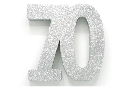 Zilver Tafeldecoratie Cijfer 70 Glitter 20,5cm