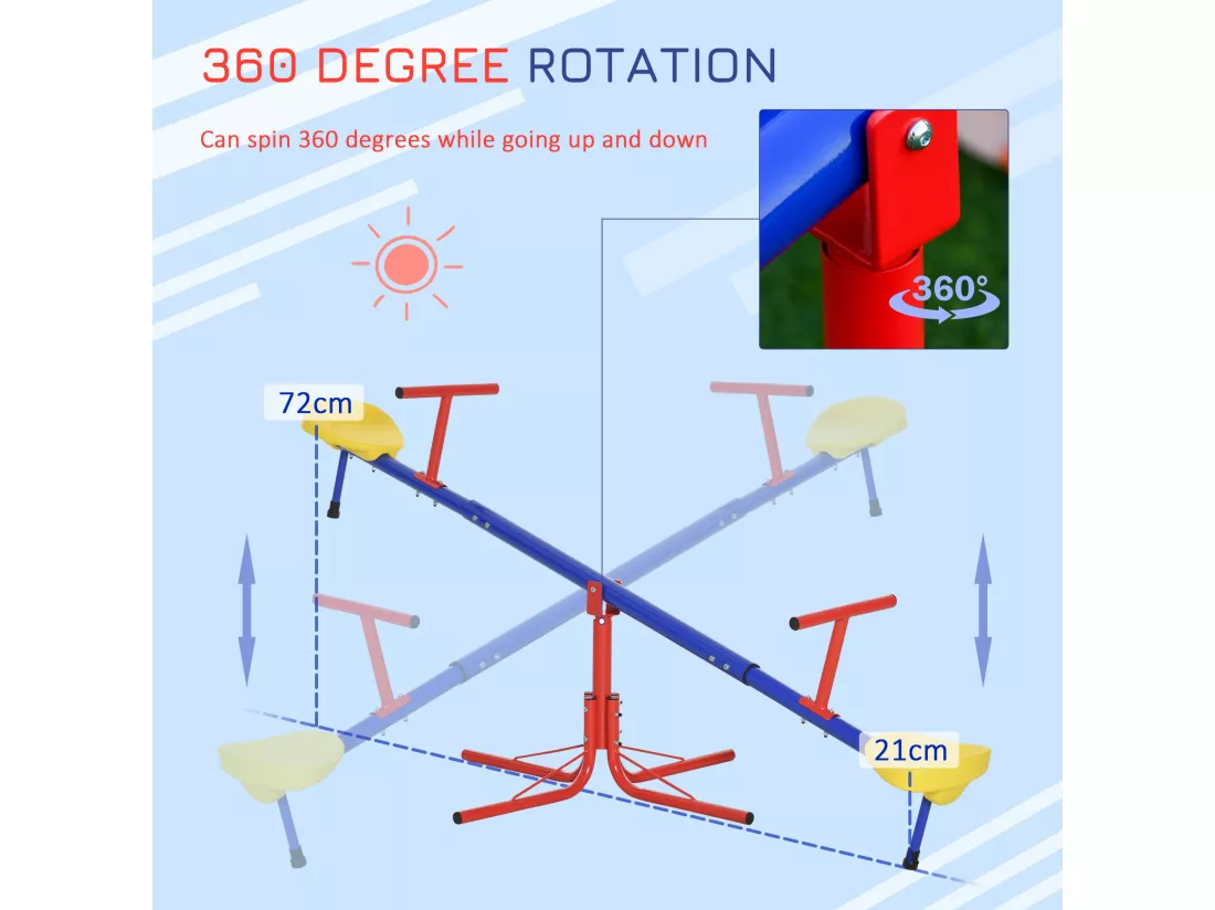 Trébuchet rotatif 360° - balançoire à bascule enfant - multicolore