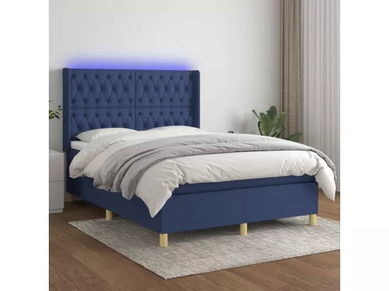 Sommier tapissier avec matelas et LED Bleu 140x190 cm Tissu