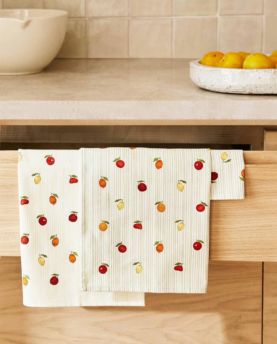 Pano de prato de algodão com estampa de frutas (pacote com 2)