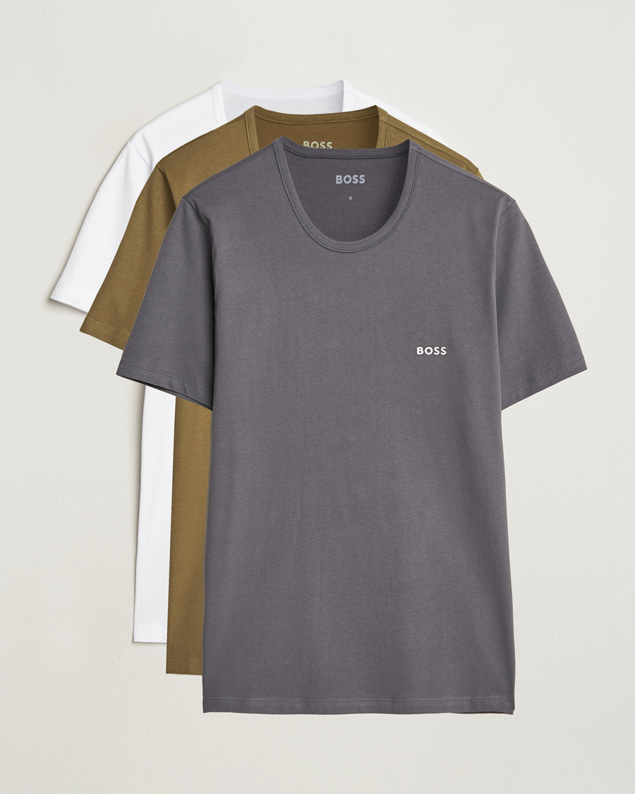 BOSS BLACK 3-Pack Crew Neck T-Shirt White/Green/Grey