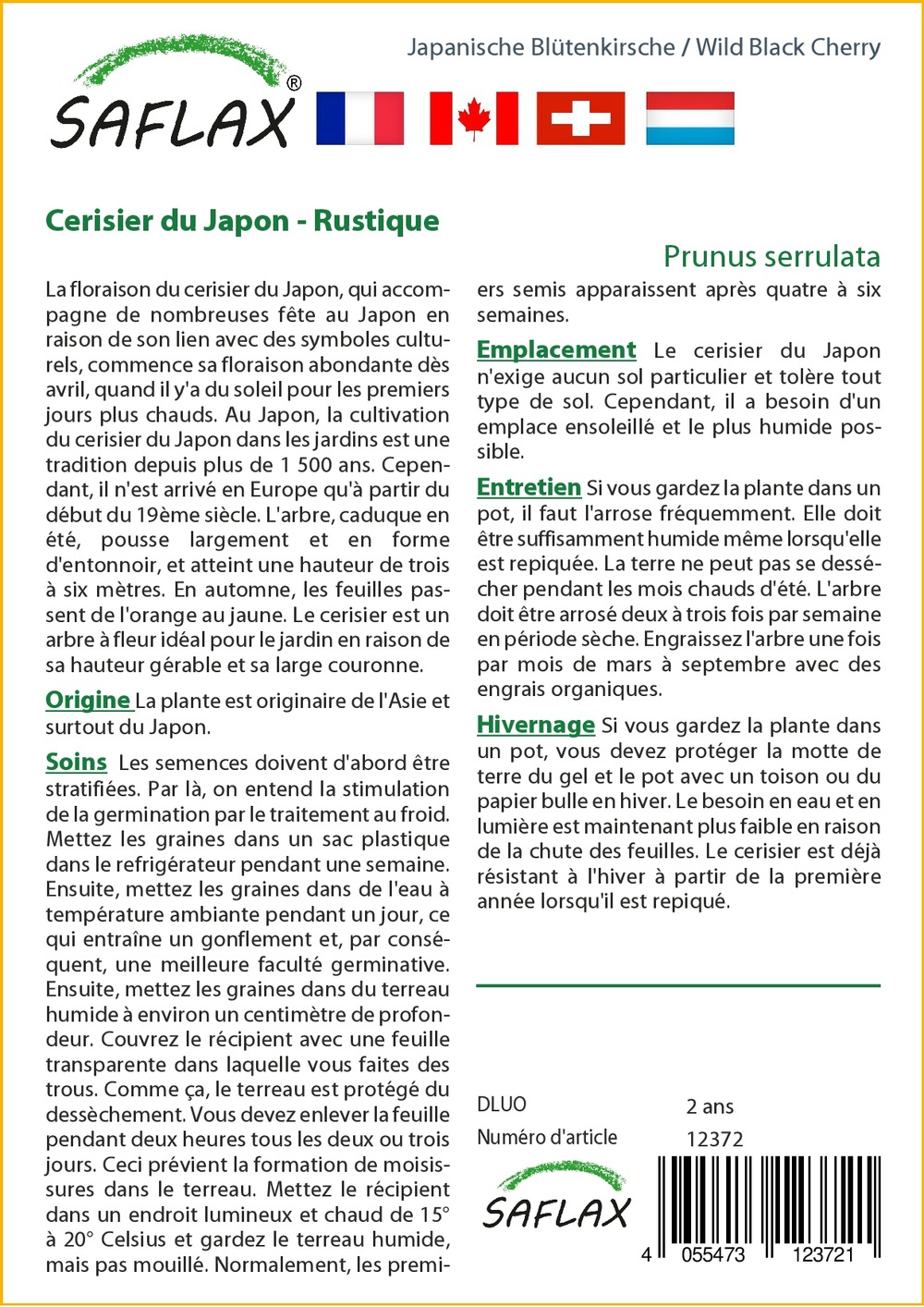 Kit cadeau - cerisier du japon - 30 graines - prunus serrulata