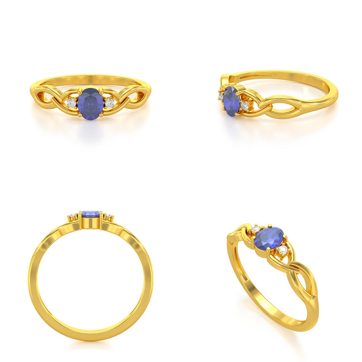 Bague ADEN Or 585 Jaune Tanzanite et diamants 2.2grs