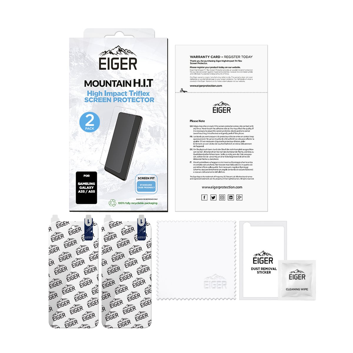 (2er Set) Samsung Galaxy A55 / A35 Mountain H.I.T High Impact Triflex Panzerglas 2.5D Displayschutz Case Friendly (EGSP00954)
