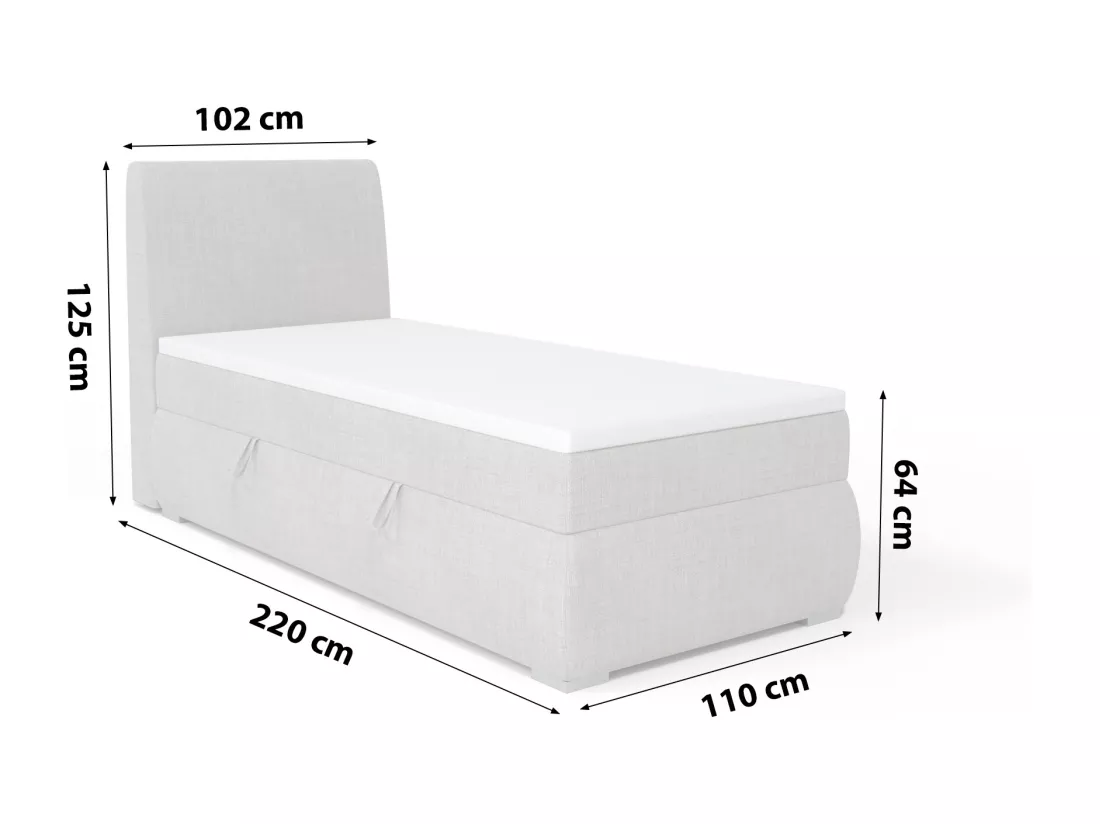 LIT BOXSPRING avec coffre de rangement Buffalo Mini côté droit 100x200 cm, Fancy 48 (Jaune)