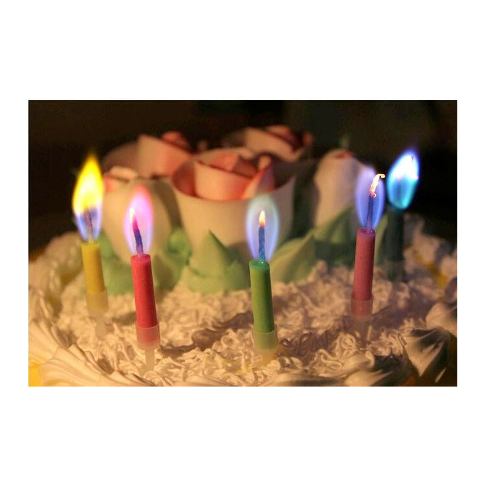 (12er Set) 6cm Geburtstags Kerzen mit Farbigen Flammen Birthday Deko für Torten / Kuchen / Muffins (30084) - Bunt