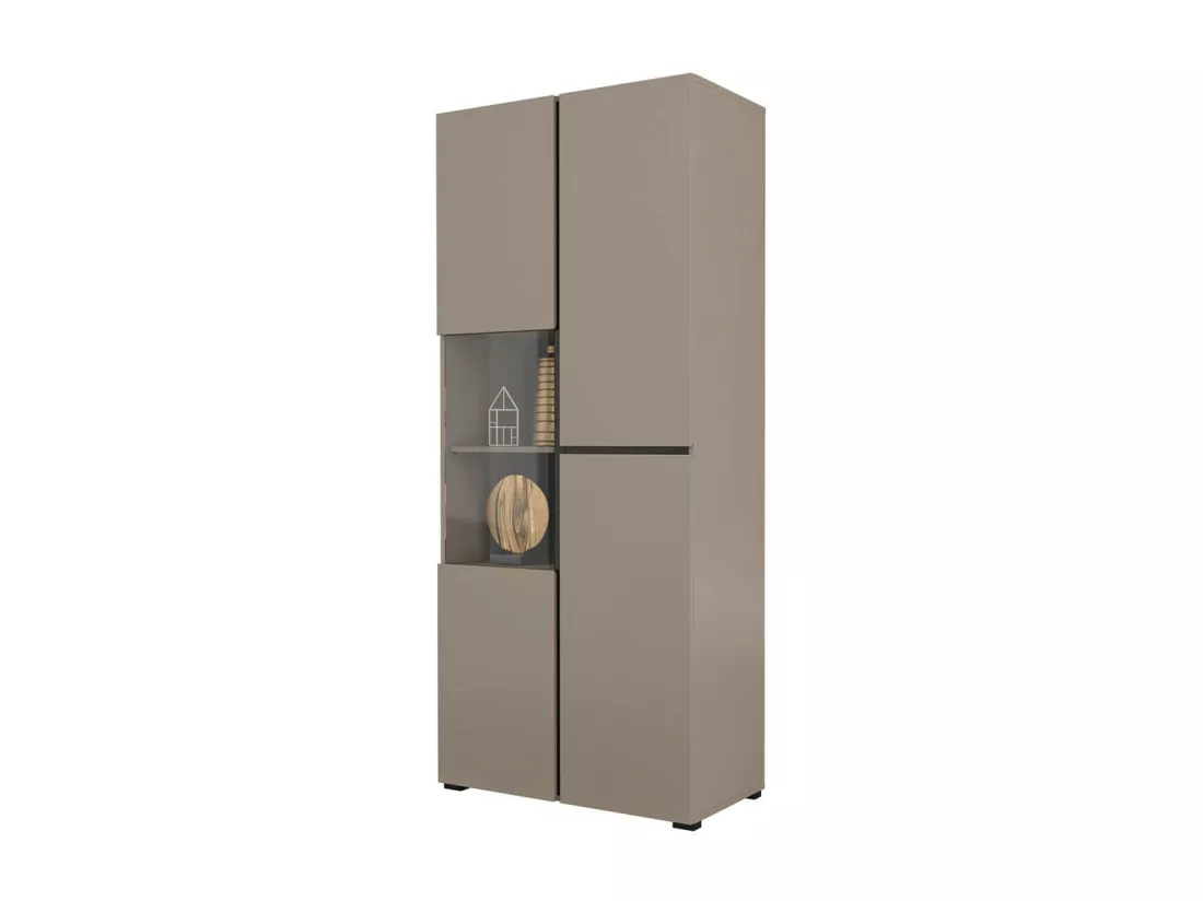 Vitrine haute 2 portes collection HAVANA. Coloris beige et noir.