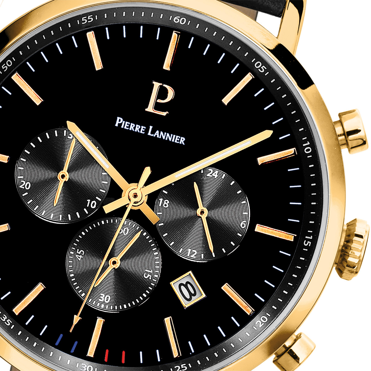 Montre PIERRE LANNIER Baron homme chronographe bracelet cuir noir