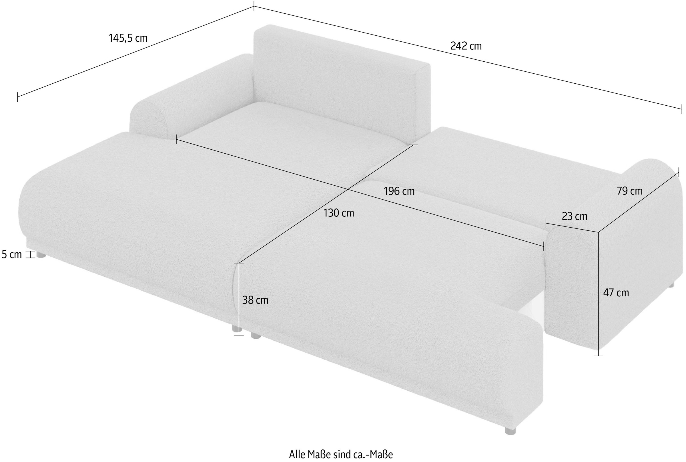 Home affaire Ecksofa »Marsby, mit Bettfunktion und Bettkasten, Masse: B/H/T 242/65/145 cm« L-Form mit Wellenunterfederung, Recamiere links oder rechts bestellbar