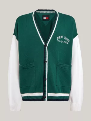 Cardigã Varsity com blocos de cores e corte quadrado