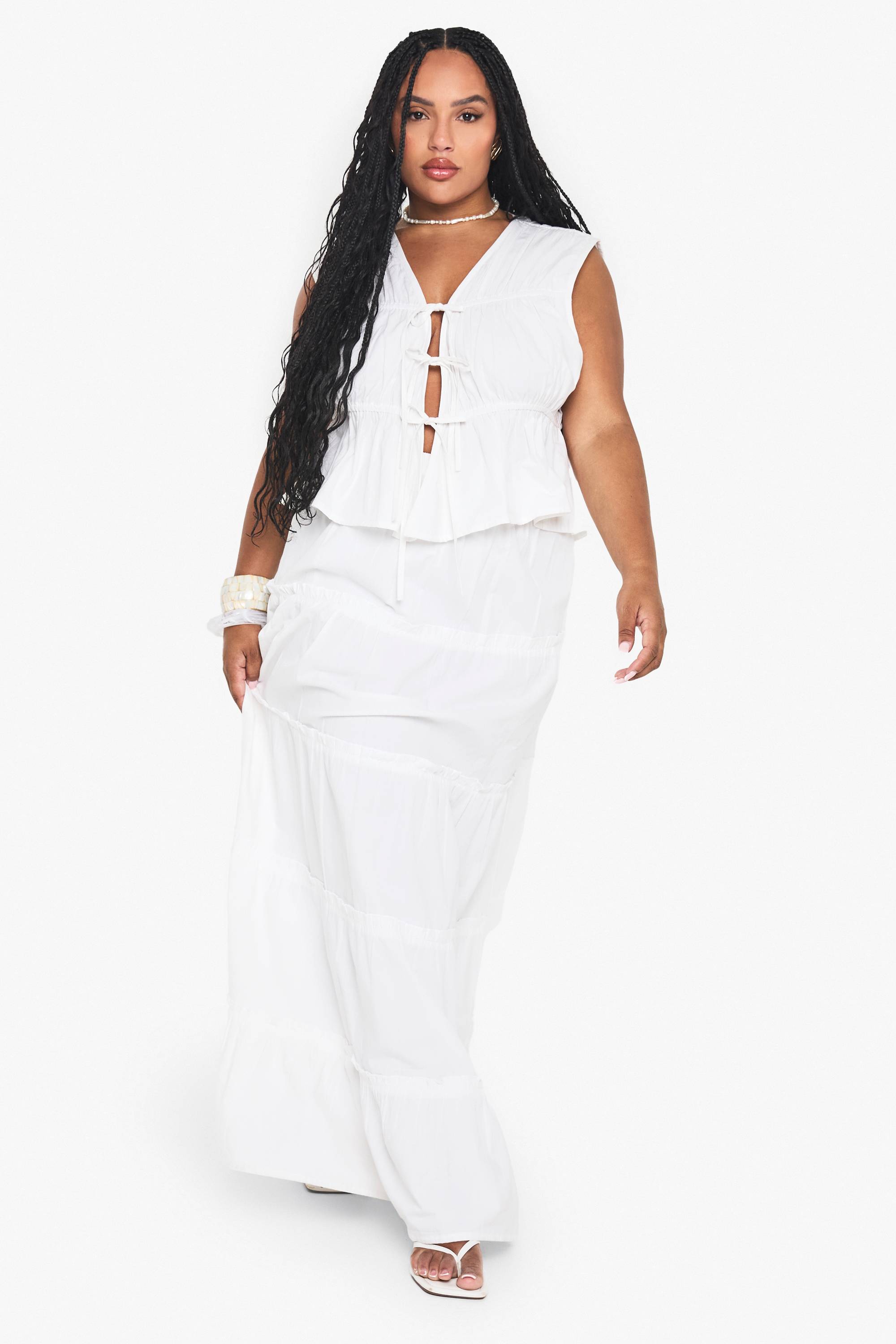 boohoo Plus Cotton Jupe Maxi en Coton à Volants